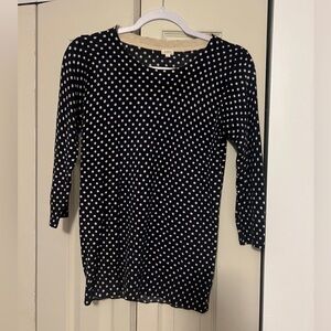 100% Merino Wool J. Crew Navy and Cream Polka Dot Long Sleeve Top
